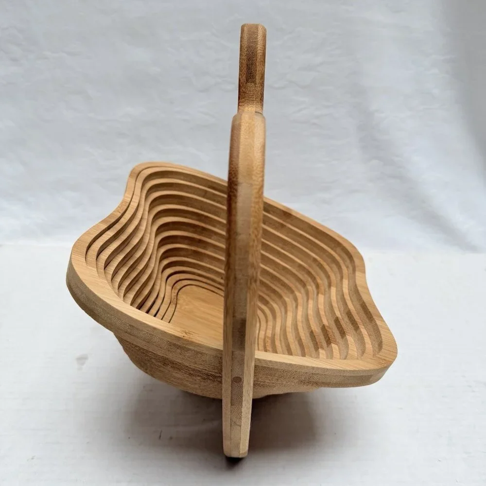 Collapsible Apple Shaped Bamboo Bowl-Kitchen Fruit Centerpiece Decor Trivet Gift